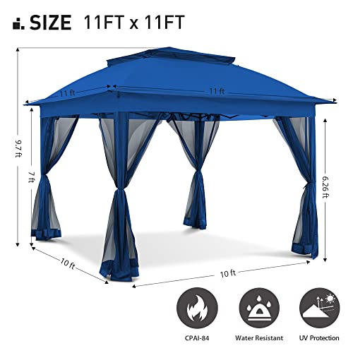 Joyside 11'x11' Pop Up Gazebo for Patios Gazebo Canopy Tent with Sidewalls Outdoor Gazebo with Mosquito Netting Pop Up Canopy Shelter Wedding Tent (Dark Blue)