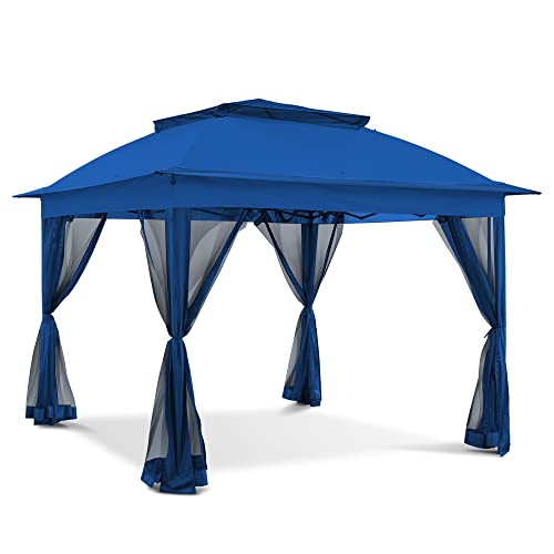 Joyside 11'x11' Pop Up Gazebo for Patios Gazebo Canopy Tent with Sidewalls Outdoor Gazebo with Mosquito Netting Pop Up Canopy Shelter Wedding Tent (Dark Blue)