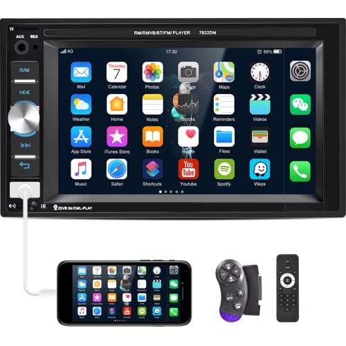 UNITOPSCI Double Din Car Stereo 6.2 Inch Touch Screen Bluetooth Car Radio Mirror Link Car Multimedia Player FM/AUX Audio/USB/TF Card/DVR Input MP5 Player with Remote Control,Steering Wheel Control