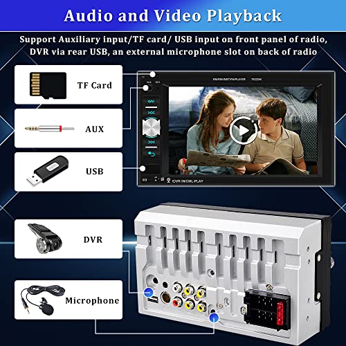 UNITOPSCI Double Din Car Stereo 6.2 Inch Touch Screen Bluetooth Car Radio Mirror Link Car Multimedia Player FM/AUX Audio/USB/TF Card/DVR Input MP5 Player with Remote Control,Steering Wheel Control