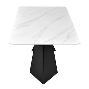 HERNEST 63 Inch White Sintered Stone Dining Table for 4-6, Modern Heavy Duty Dining Room Table with Marble Texture Table Top and Black X-Shaped Carbon Steel Pedestal Kitchen Table for Living Room