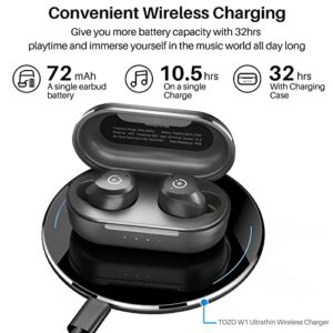 TOZO NC9 2022 Version Hybrid Active Noise Cancelling Wireless Earbuds Matte Black & TOZO W1 Wireless Charger 10W Black