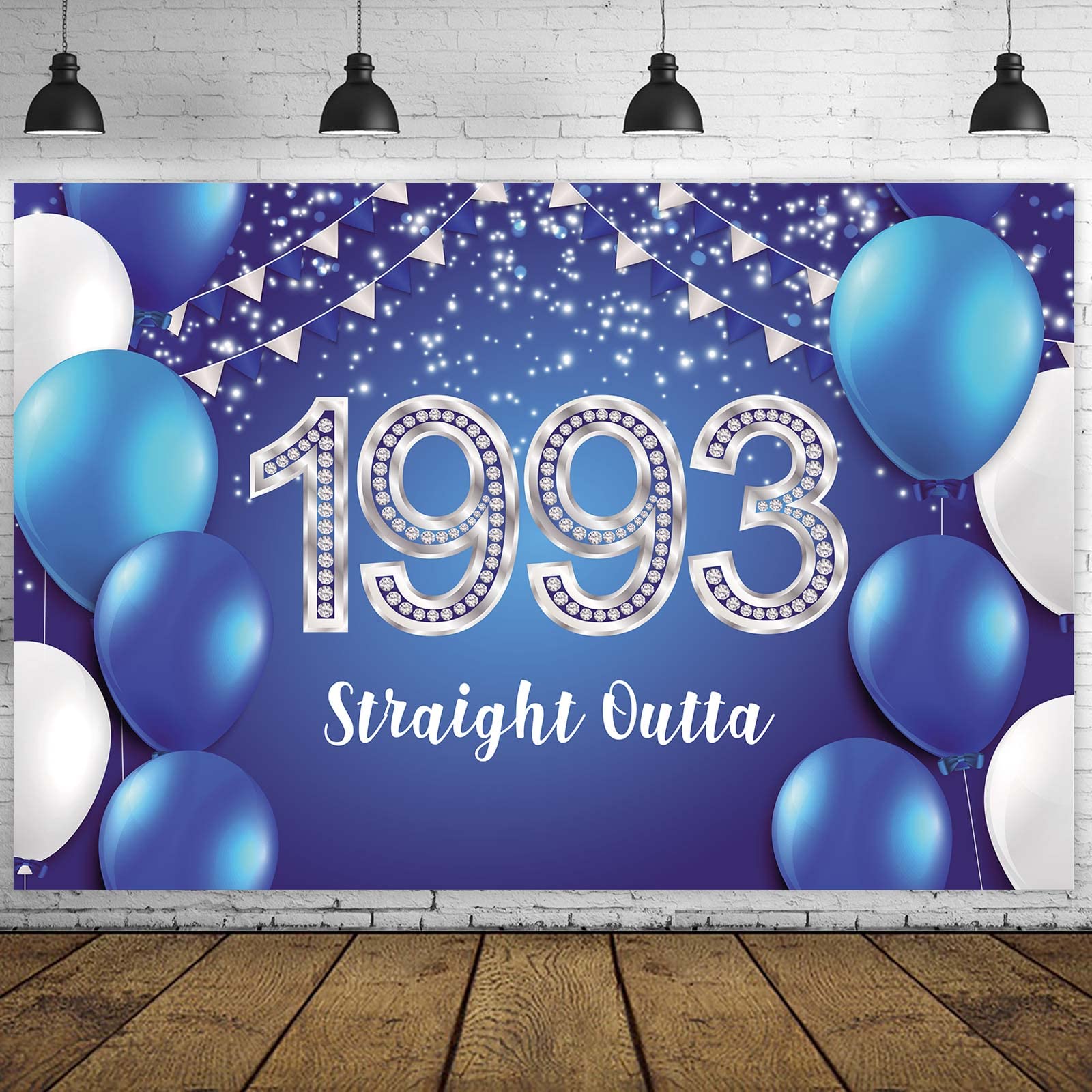 Straight Outta 1993 Happy 30th Birthday Banner Backdrop Blue Confetti Balloons Cheers to 30 Years Old Theme Decor Decorations for Men Women 30th Birthday Party Bday Supplies Glitter