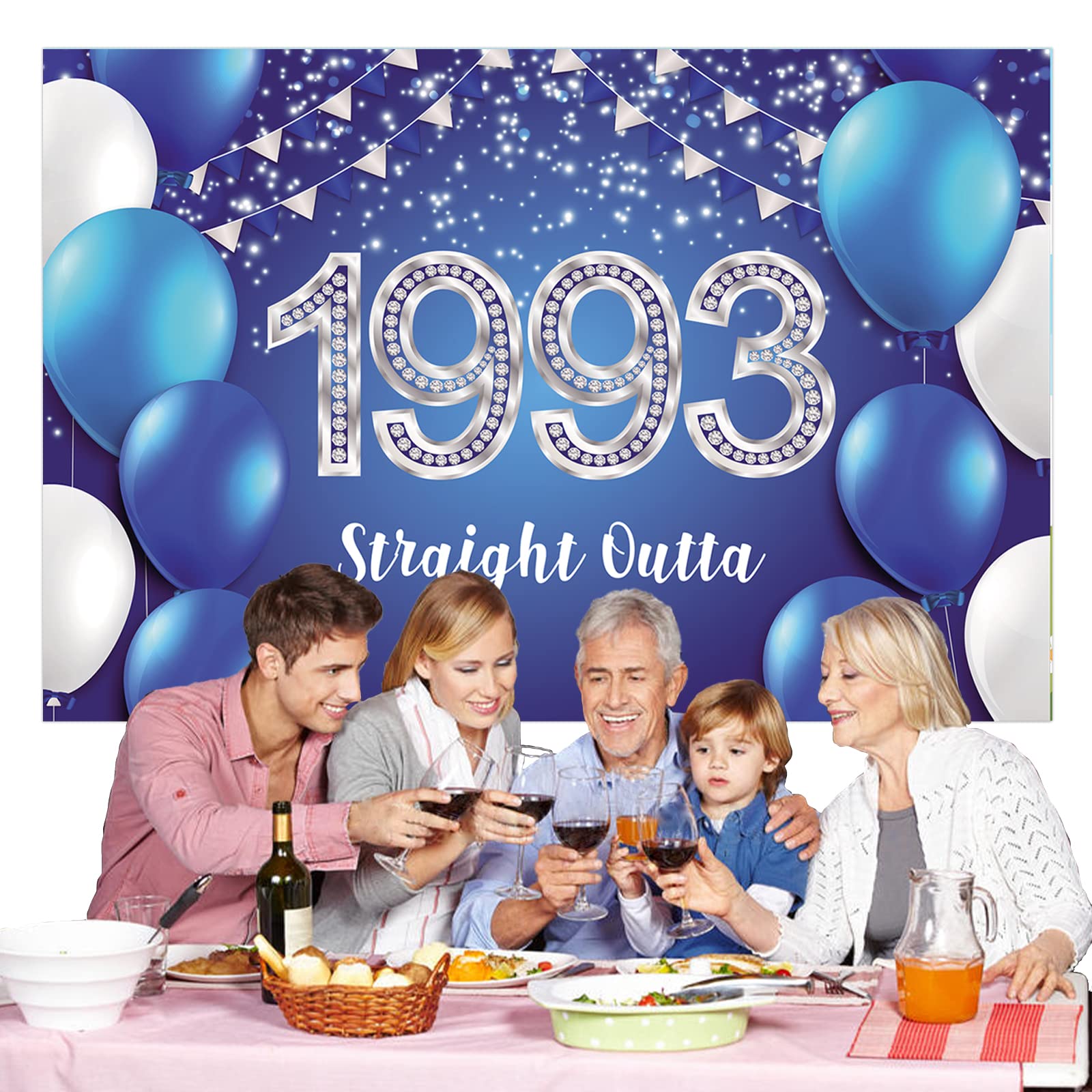 Straight Outta 1993 Happy 30th Birthday Banner Backdrop Blue Confetti Balloons Cheers to 30 Years Old Theme Decor Decorations for Men Women 30th Birthday Party Bday Supplies Glitter