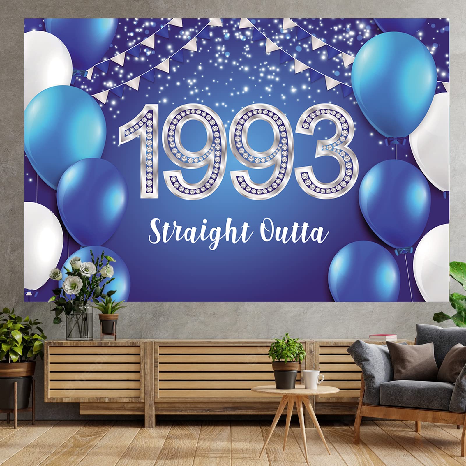 Straight Outta 1993 Happy 30th Birthday Banner Backdrop Blue Confetti Balloons Cheers to 30 Years Old Theme Decor Decorations for Men Women 30th Birthday Party Bday Supplies Glitter