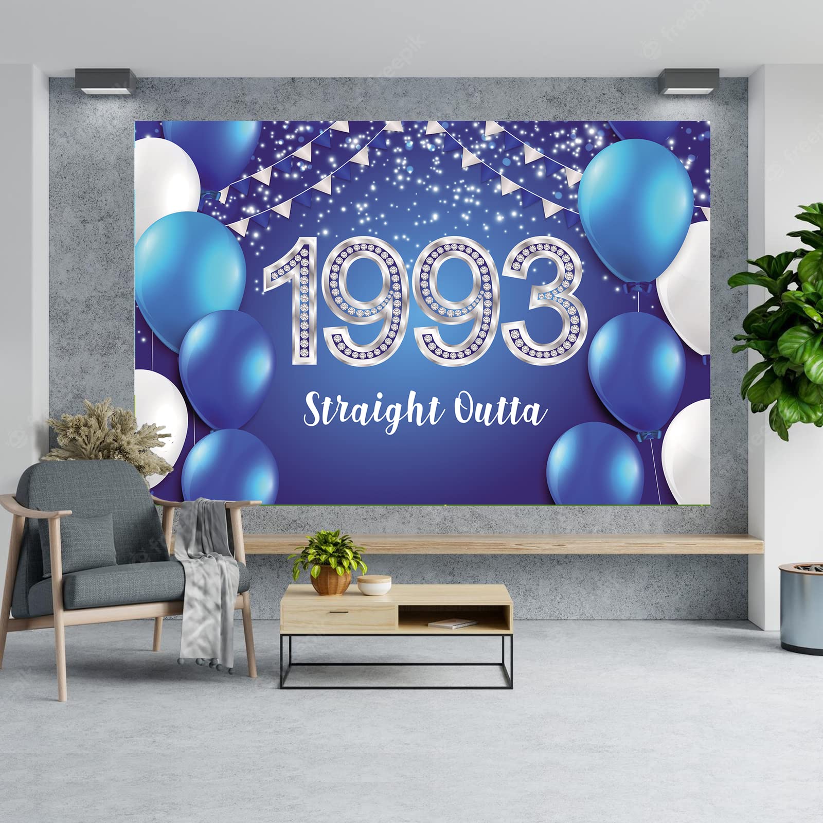 Straight Outta 1993 Happy 30th Birthday Banner Backdrop Blue Confetti Balloons Cheers to 30 Years Old Theme Decor Decorations for Men Women 30th Birthday Party Bday Supplies Glitter