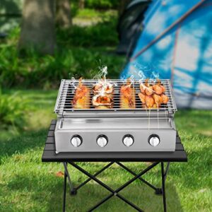 Professional Gas Grill, Stainless Steel Portable Grill, Tabletop Gas Grill, BBQ Propane Gas Grill, for Outdoor Camping