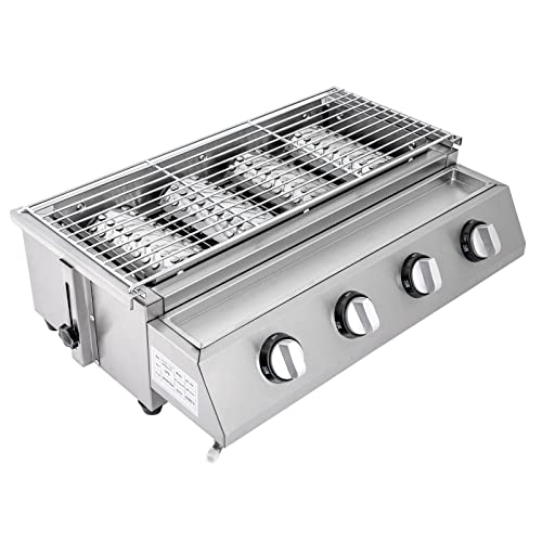 Professional Gas Grill, Stainless Steel Portable Grill, Tabletop Gas Grill, BBQ Propane Gas Grill, for Outdoor Camping