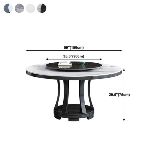 LAKIQ Modern Round Dining Table with Lazy Susan Slate Stone Table Top with Wood Base Pedestal Dining Table Luxury Style Kitchen Dining Table-Table Only(White,59.1" L x 59.1" W x 29.5" H)