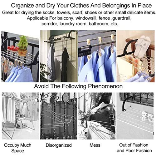 Clothes Airer, Balcony Drying Rack Stainless Steel Clothes Dryer Folding Shoes Rack Laundry Holder Hanging Laundry Rack Clothes Radiator Airer with Multiple Adjustment Hook for Clothes