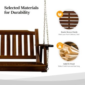 VINGLI Heavy Duty 880 LBS 4 FT Patio Wooden Porch Swing with Upgraded Adjustable Chains, Outdoor Handing Swing Bench for Garden, Yard, Balcony (Rustic Brown)