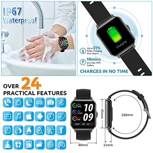 Smart Watch(Make/Answer Call), 2023 New Fitness Watch with Heart Rate Blood Pressure Monitor IP67 Waterproof Bluetooth Phone Watch 1.69" Touch Screen Smartwatch for Android iOS Phones Men Women Black