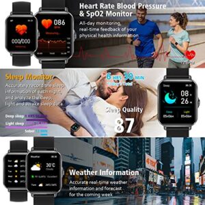 Smart Watch(Make/Answer Call), 2023 New Fitness Watch with Heart Rate Blood Pressure Monitor IP67 Waterproof Bluetooth Phone Watch 1.69" Touch Screen Smartwatch for Android iOS Phones Men Women Black