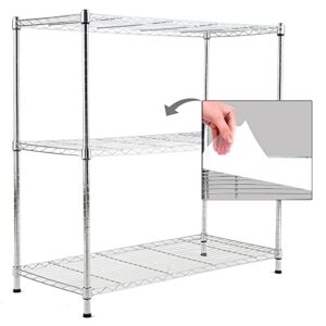 ezpeaks chrome 3-shelf shelving unit with 3-shelf liners, adjustable rack, steel wire shelves, shelving units and storage for kitchen and garage (36w x 16d x 36h)