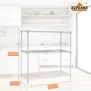 EZPEAKS Chrome 3-Shelf Shelving Unit with 3-Shelf Liners, Adjustable Rack, Steel Wire Shelves, Shelving Units and Storage for Kitchen and Garage (36W x 16D x 36H)