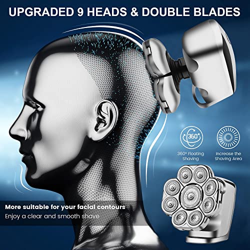 HIENA PRO Head Shavers for Bald Men, 9D 6-in-1 Bald Head Shavers for Men, Cordless Rechargeable LED Display Mens Head Razors for Bald, Ipx 7 Waterproof Wet Dry Rotary Travel Shaver, USB Charge