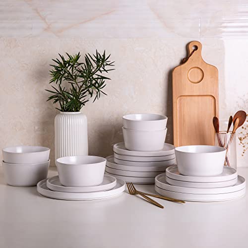 AmorArc Ceramic Plates Set of 6, Matte Glaze 8.0 Inch Dishes Set for Kitchen, Dessert,Salad,Appetizer, Small Dinner Plates, Microwave & Dishwasher Safe, Scratch Resistant, Matte White