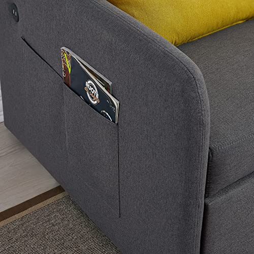Polibi 55.5'' Convertible Sleeper Sofa Bed w/ 2 Big Side Pockets and USB Socket, Pull-Out Bed Fabric Loveseat Sofa Couch with 2 Pillows and Adjustable Backrest for Living Room (Grey)