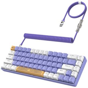 ziyou lang rk-t8 wired 65% mechanical gaming keyboard with rgb led backlit anti-ghosting tkl mini 68 key custom coiled c to a cable tactile blue switch for ps4 ps5 xbox pc mac gamer(white purple)