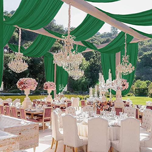 MODFUNS Wedding Ceiling Draping Emerald Green Chiffon Arch Drapes Fabric 6 Panels 5FTx10FT Sheer Backdrop Curtains for Weddings Bed Canopy Arch Drapery Decorations for Ceremony Events Swag Archway