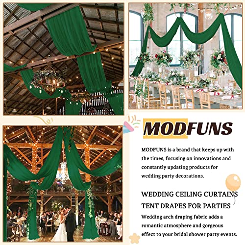 MODFUNS Wedding Ceiling Draping Emerald Green Chiffon Arch Drapes Fabric 6 Panels 5FTx10FT Sheer Backdrop Curtains for Weddings Bed Canopy Arch Drapery Decorations for Ceremony Events Swag Archway