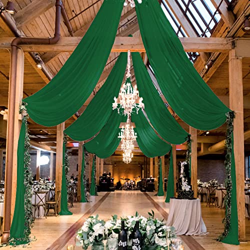 MODFUNS Wedding Ceiling Draping Emerald Green Chiffon Arch Drapes Fabric 6 Panels 5FTx10FT Sheer Backdrop Curtains for Weddings Bed Canopy Arch Drapery Decorations for Ceremony Events Swag Archway