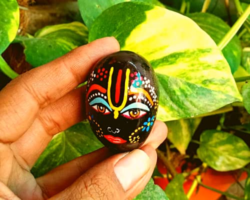 Decorated Stone Krishna Laddu Gopal Ji Painted Black Stone Shaligram Shaligram Shila Religious Gifts Ritual Object for Home Temple and Gifting Decorative Showpiece