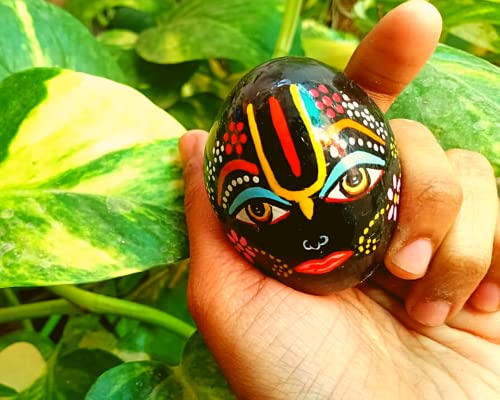 Decorated Stone Krishna Laddu Gopal Ji Painted Black Stone Shaligram Shaligram Shila Religious Gifts Ritual Object for Home Temple and Gifting Decorative Showpiece