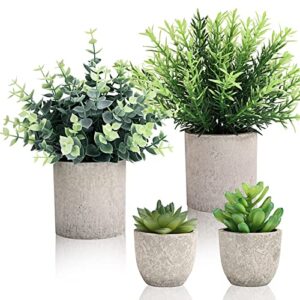 cewor 4 pack small fake plants eucalyptus rosemary succulents plants artificial in pots for shelf artificial greenery eucalyptus plant indoor for home bedroom living room decoration