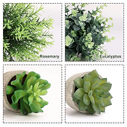 CEWOR 4 Pack Small Fake Plants Eucalyptus Rosemary Succulents Plants Artificial in Pots for Shelf Artificial Greenery Eucalyptus Plant Indoor for Home Bedroom Living Room Decoration