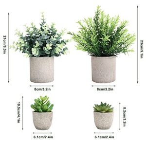 CEWOR 4 Pack Small Fake Plants Eucalyptus Rosemary Succulents Plants Artificial in Pots for Shelf Artificial Greenery Eucalyptus Plant Indoor for Home Bedroom Living Room Decoration