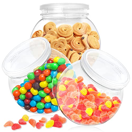 Woozettn Candy Jars with Lids,3 Pack-48 Oz Plastic Candy Jars Clear Cookie Container,Perfect Canister Container for Wedding & Home Décor Centerpiece,Decorative Kitchen Storage Jar