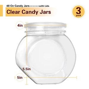 Woozettn Candy Jars with Lids,3 Pack-48 Oz Plastic Candy Jars Clear Cookie Container,Perfect Canister Container for Wedding & Home Décor Centerpiece,Decorative Kitchen Storage Jar