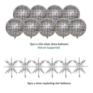 15 Pcs Disco Ball Balloons, Huge Silver Explosion Star Aluminum Foil Balloons for Birthday, Bachelorette Party, 70s 80s 90s Theme Disco Party Decorations Supplies,Disco Fever Party Decoration