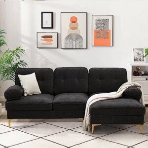 veryke l shape sectional sofa couch,85'' modern chenille fabric sectional sofa with metal legs and removable cover for living room