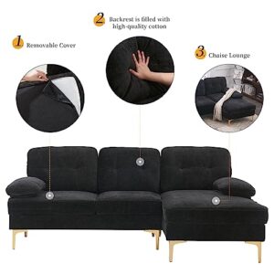 VERYKE L Shape Sectional Sofa Couch,85'' Modern Chenille Fabric Sectional Sofa with Metal Legs and Removable Cover for Living Room
