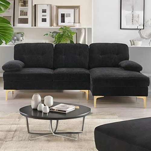 VERYKE L Shape Sectional Sofa Couch,85'' Modern Chenille Fabric Sectional Sofa with Metal Legs and Removable Cover for Living Room