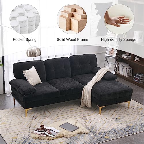 VERYKE L Shape Sectional Sofa Couch,85'' Modern Chenille Fabric Sectional Sofa with Metal Legs and Removable Cover for Living Room