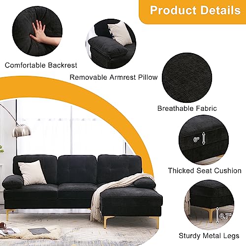 VERYKE L Shape Sectional Sofa Couch,85'' Modern Chenille Fabric Sectional Sofa with Metal Legs and Removable Cover for Living Room