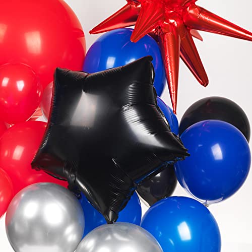 Blue Red Black Balloons Garland Arch Kit 130PCS with Large Starburs mylar balloons for Spider Theme kid birthday Party Man Superhero inspired Decortions