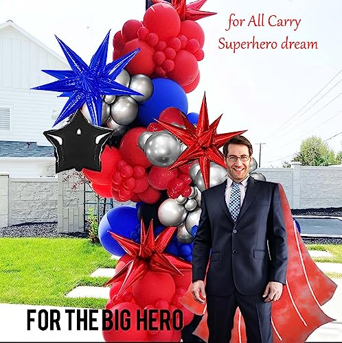 Blue Red Black Balloons Garland Arch Kit 130PCS with Large Starburs mylar balloons for Spider Theme kid birthday Party Man Superhero inspired Decortions