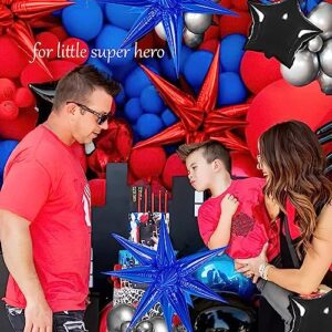 Blue Red Black Balloons Garland Arch Kit 130PCS with Large Starburs mylar balloons for Spider Theme kid birthday Party Man Superhero inspired Decortions