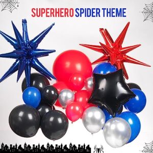 Blue Red Black Balloons Garland Arch Kit 130PCS with Large Starburs mylar balloons for Spider Theme kid birthday Party Man Superhero inspired Decortions