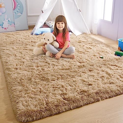 YJ.GWL Soft Area Rugs for Living Room Bedroom Plush Fluffy Rug 6x9 Feet, Beige Shag Rug Carpet Non Shedding for Nursery Playroom Dorm, Indoor Modern Fuzzy Rug for Kids Girls Room Home Decor