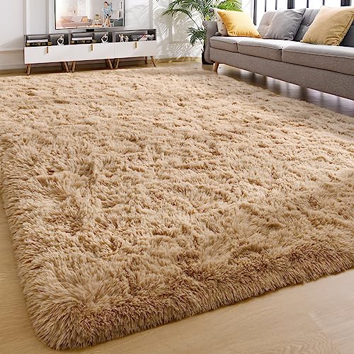 YJ.GWL Soft Area Rugs for Living Room Bedroom Plush Fluffy Rug 6x9 Feet, Beige Shag Rug Carpet Non Shedding for Nursery Playroom Dorm, Indoor Modern Fuzzy Rug for Kids Girls Room Home Decor