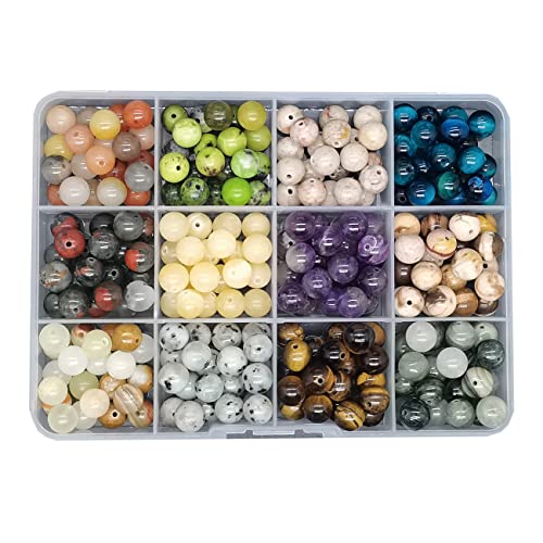 252pcs 8mm Natural Round Stone Beads Gemstone Beading Hole Size 1mm Crystal Energy Stone Healing for Bracelet Necklace Earrings Jewelry Making(12 Colors-4,8mm)