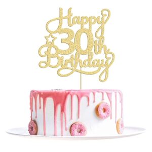 1 pack happy 30th birthday cake topper gold glitter 30 & fabulous cheers to 30 years old 30th birthday cake pick for celebrating 30th birthday anniversary party cake decorations supplies