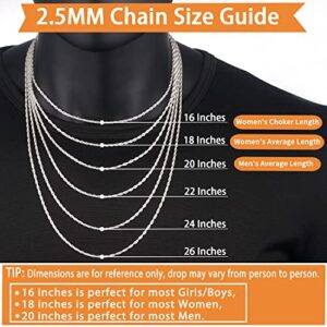 Andsion 925 Sterling Silver Chain Lobster Clasp Rope Chain Necklace for Women Men Boys, 2.5MM Silver Chain for Women, Shiny & Sturdy Womens Chain Necklace 18 Inches