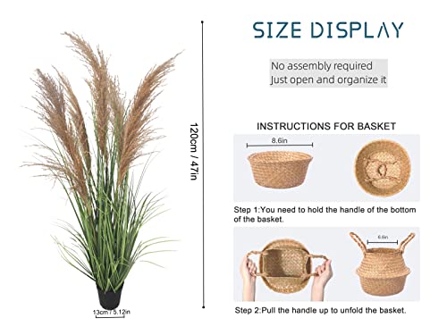 ECOFOREST 47" (4ft,1pack) Pampas Grass Potted Plants - Artificial Faux Plants Featuring Tall Grass, Fake Grass - Perfect Home Decor for Plant Room Decoration or As Floor Plants.