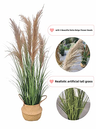 ECOFOREST 47" (4ft,1pack) Pampas Grass Potted Plants - Artificial Faux Plants Featuring Tall Grass, Fake Grass - Perfect Home Decor for Plant Room Decoration or As Floor Plants.